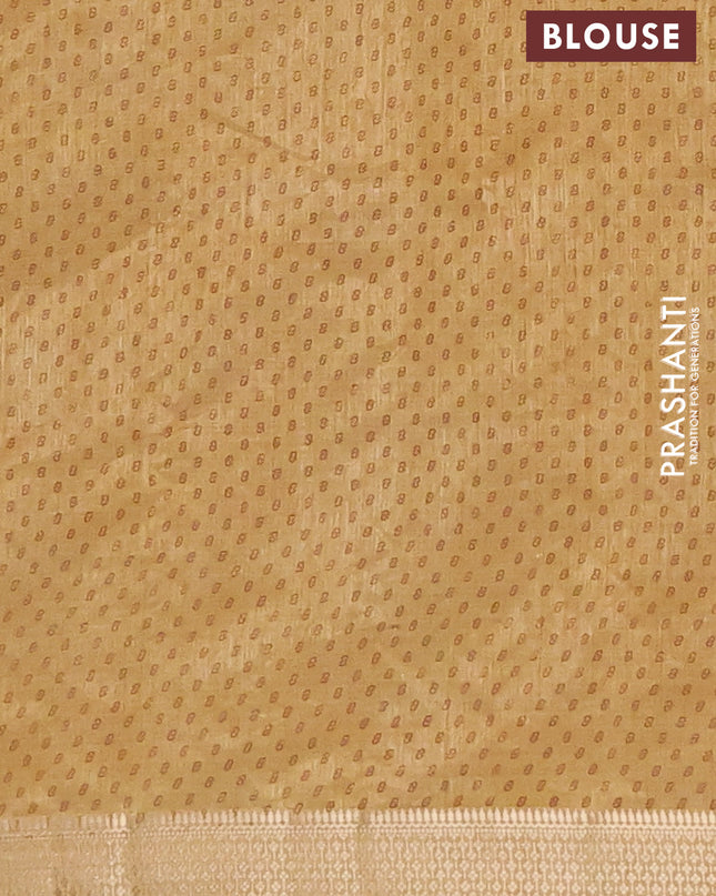 Semi raw silk saree sandal with allover geometric prints and zari woven border