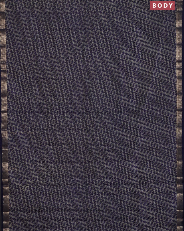 Semi raw silk saree navy blue with allover geometric prints and zari woven border