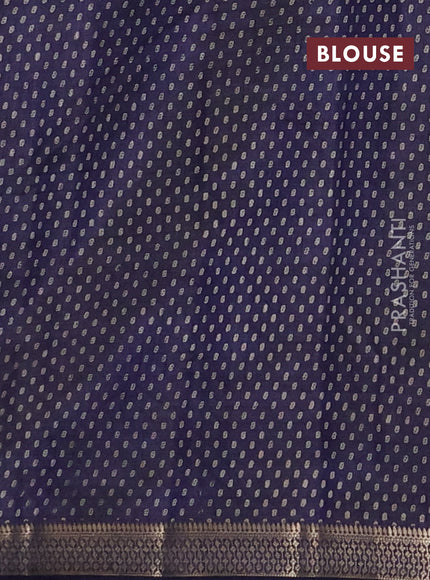 Semi raw silk saree navy blue with allover geometric prints and zari woven border