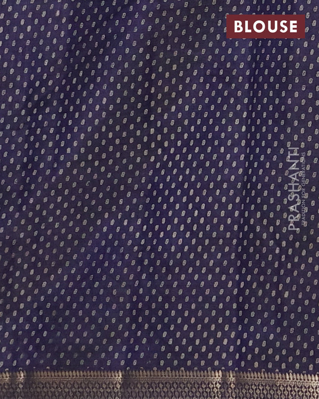 Semi raw silk saree navy blue with allover geometric prints and zari woven border