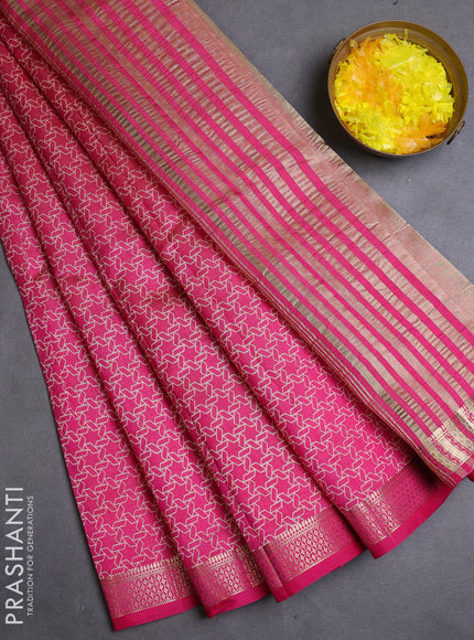 Semi raw silk saree pink with allover geometric prints and zari woven border