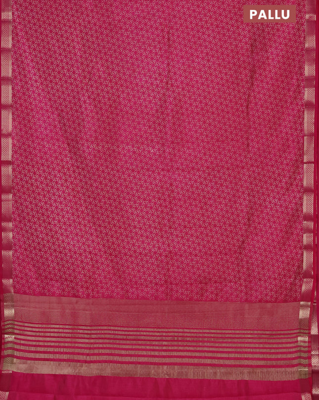 Semi raw silk saree pink with allover geometric prints and zari woven border