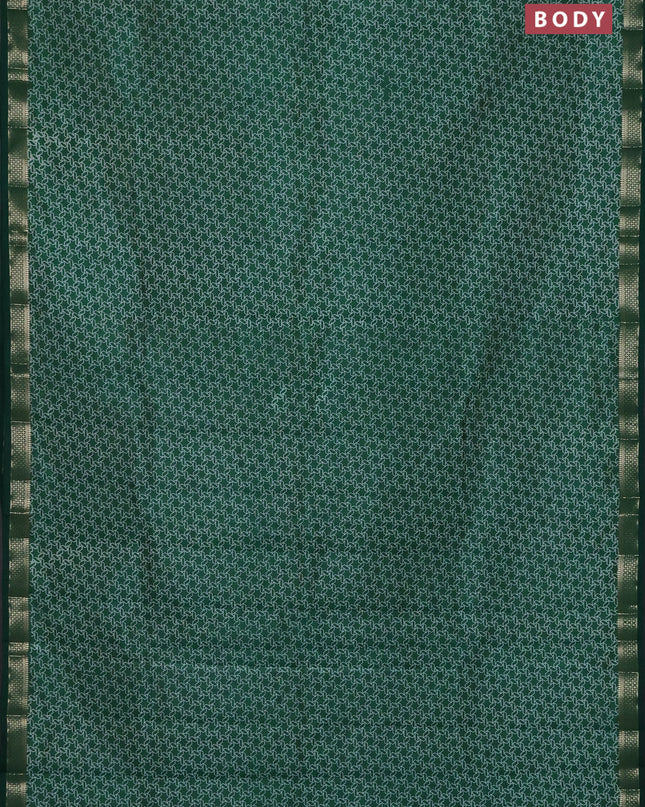Semi raw silk saree dark green with allover geometric prints and zari woven border