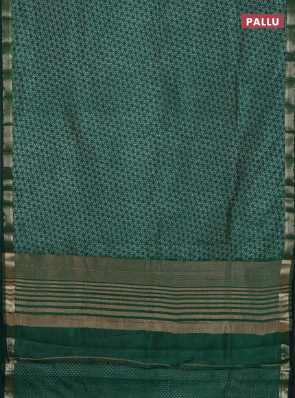 Semi raw silk saree dark green with allover geometric prints and zari woven border
