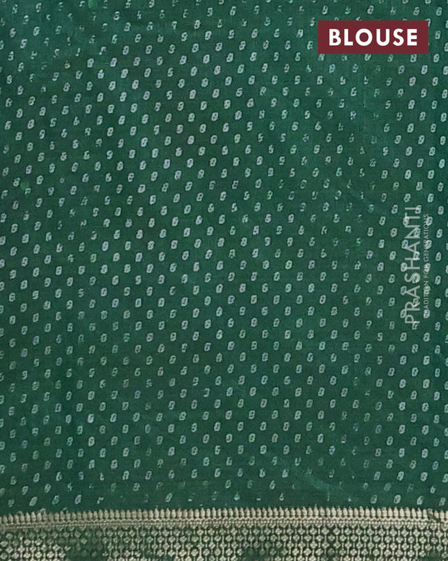 Semi raw silk saree dark green with allover geometric prints and zari woven border