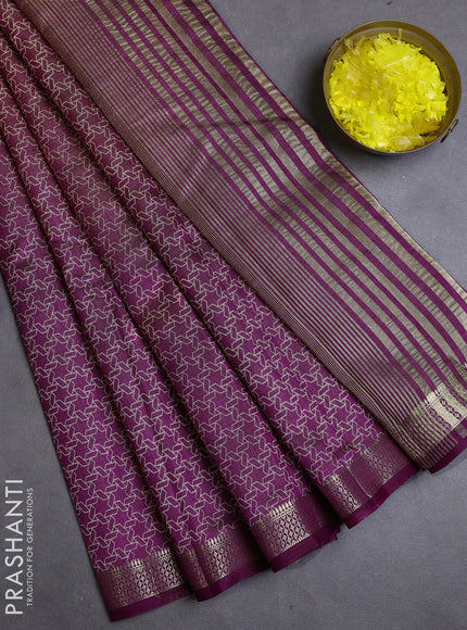 Semi raw silk saree purple with allover geometric prints and zari woven border