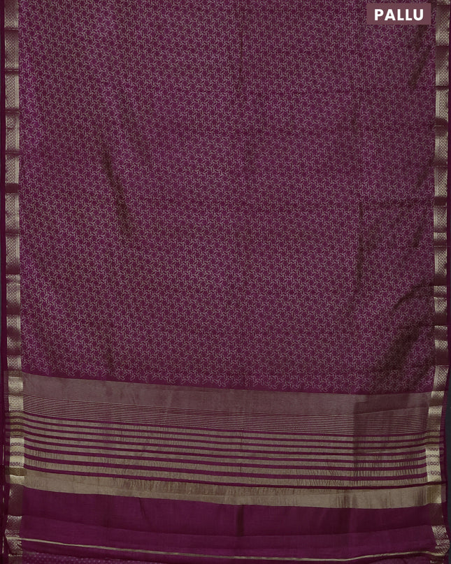 Semi raw silk saree purple with allover geometric prints and zari woven border