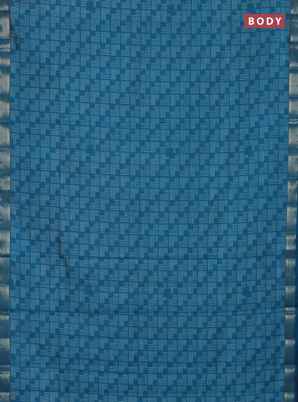 Semi raw silk saree cs blue with allover geometric prints and zari woven border
