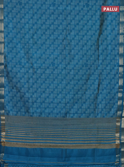 Semi raw silk saree cs blue with allover geometric prints and zari woven border