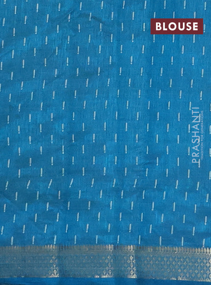 Semi raw silk saree cs blue with allover geometric prints and zari woven border