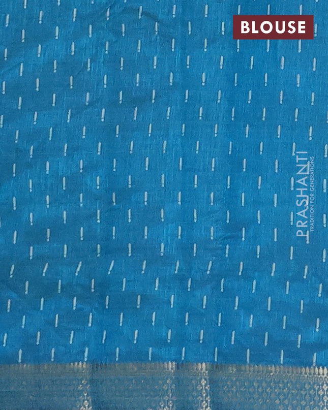 Semi raw silk saree cs blue with allover geometric prints and zari woven border