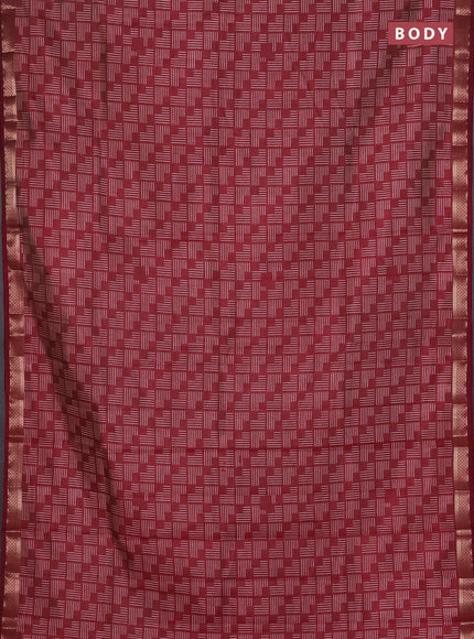 Semi raw silk saree maroon with allover geometric prints and zari woven border