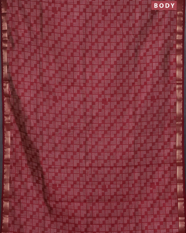 Semi raw silk saree maroon with allover geometric prints and zari woven border