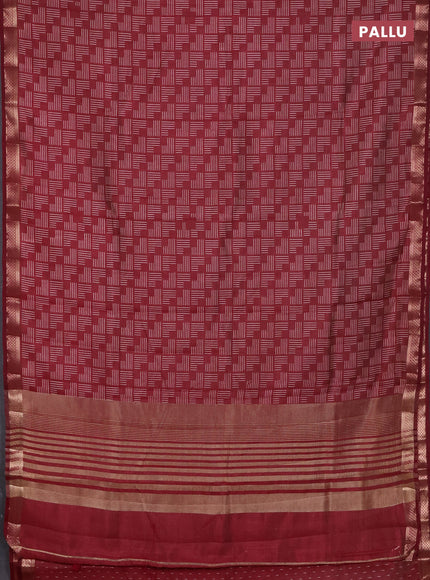 Semi raw silk saree maroon with allover geometric prints and zari woven border