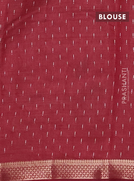 Semi raw silk saree maroon with allover geometric prints and zari woven border