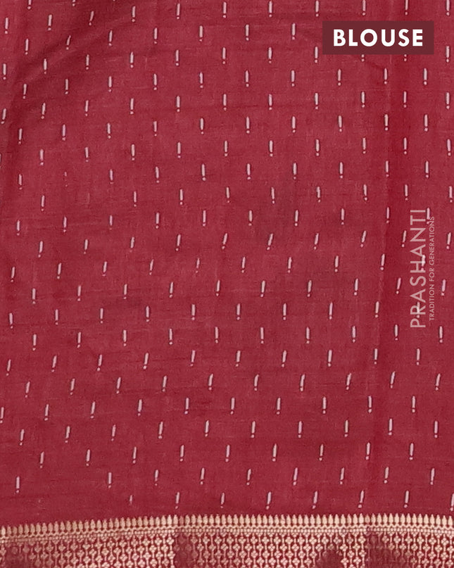 Semi raw silk saree maroon with allover geometric prints and zari woven border