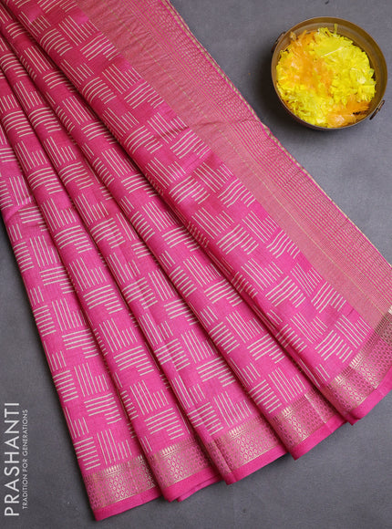 Semi raw silk saree light pink with allover geometric prints and zari woven border