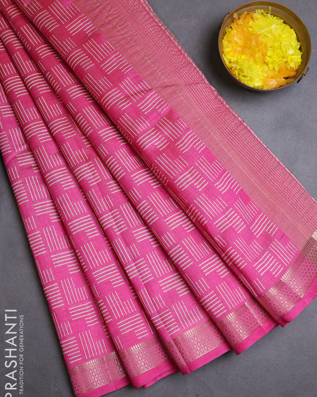 Semi raw silk saree light pink with allover geometric prints and zari woven border