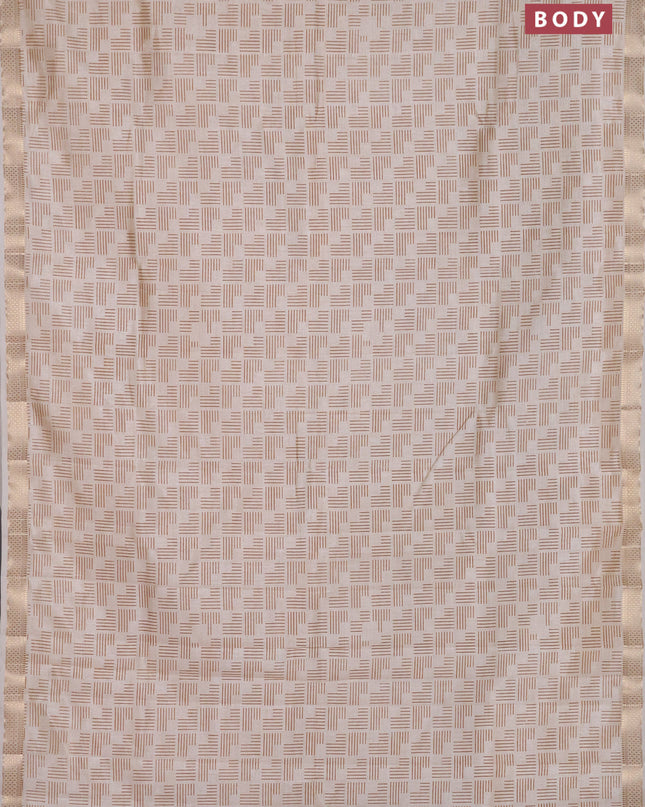 Semi raw silk saree cream with allover geometric prints and zari woven border