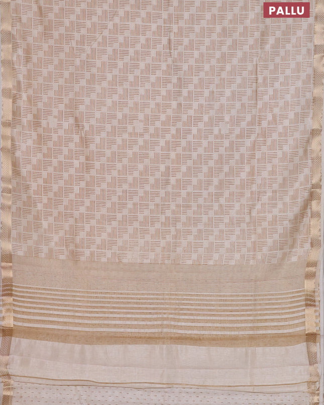 Semi raw silk saree cream with allover geometric prints and zari woven border