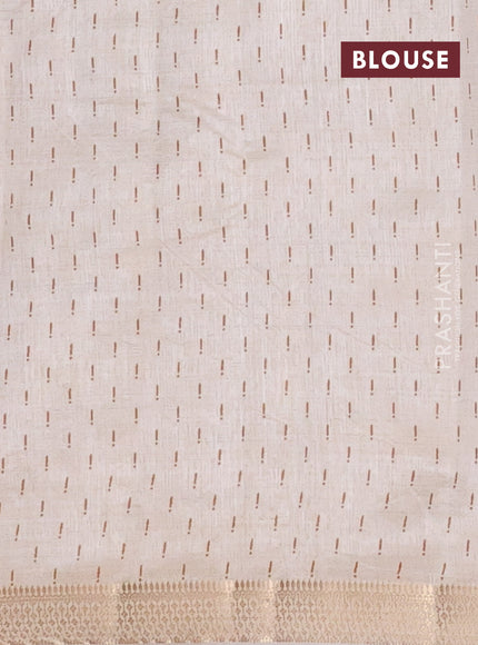 Semi raw silk saree cream with allover geometric prints and zari woven border