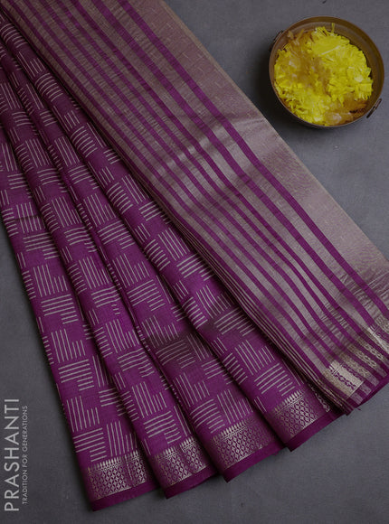 Semi raw silk saree purple with allover geometric prints and zari woven border