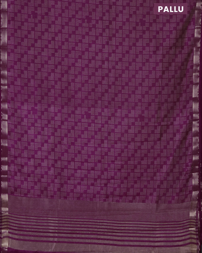 Semi raw silk saree purple with allover geometric prints and zari woven border