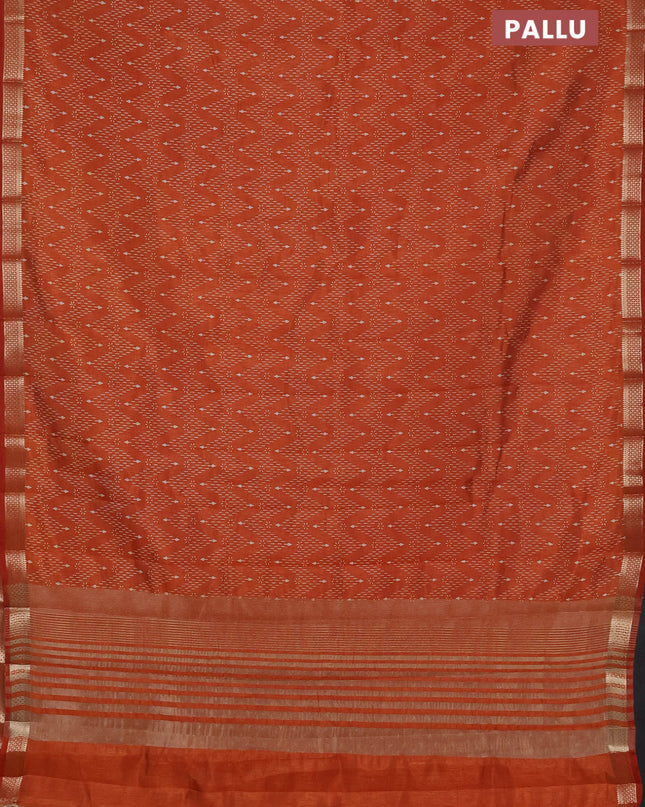 Semi raw silk saree rustic orange with allover zig zag prints and zari woven border