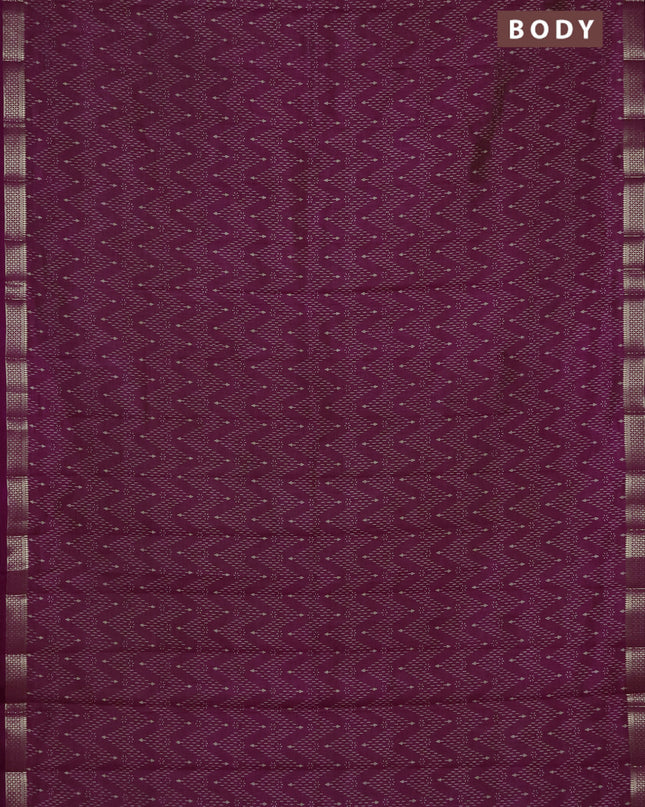 Semi raw silk saree purple with allover zig zag prints and zari woven border
