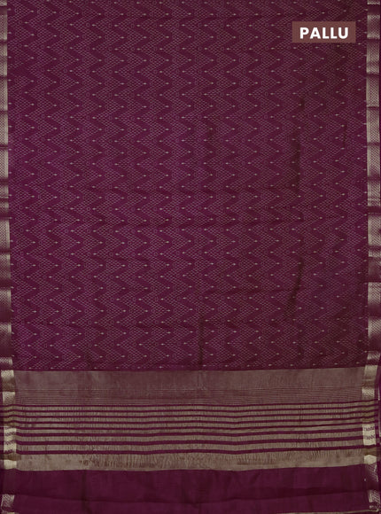 Semi raw silk saree purple with allover zig zag prints and zari woven border