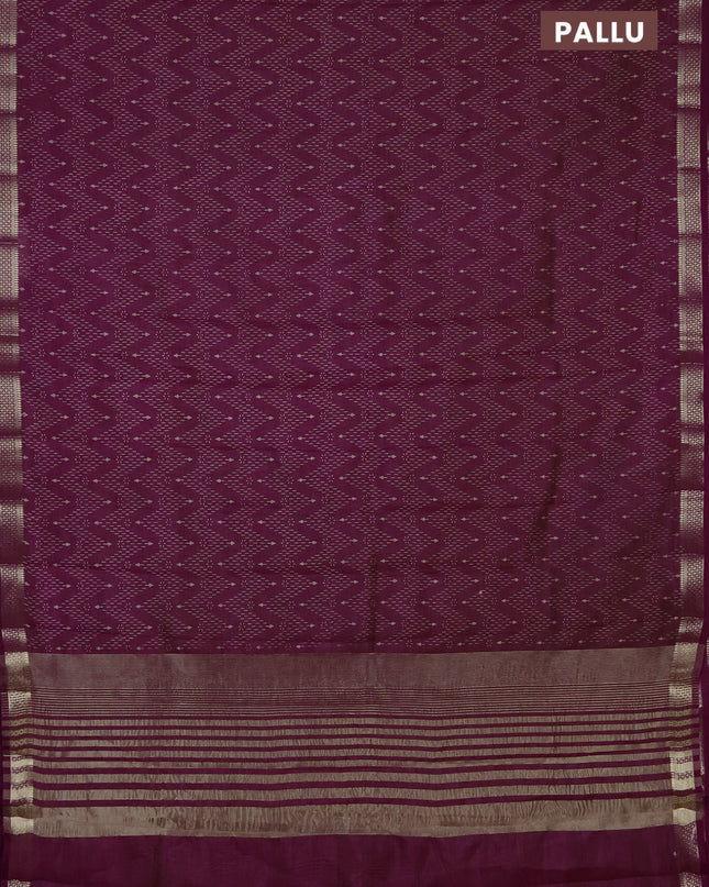 Semi raw silk saree purple with allover zig zag prints and zari woven border
