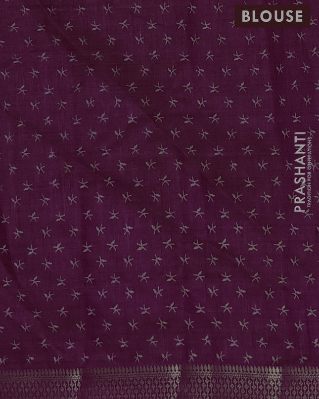 Semi raw silk saree purple with allover zig zag prints and zari woven border