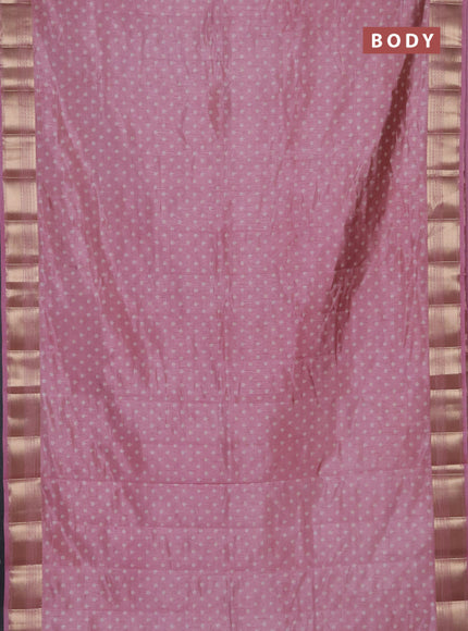 Semi raw silk saree pastel pink with allover butta prints and zari woven border