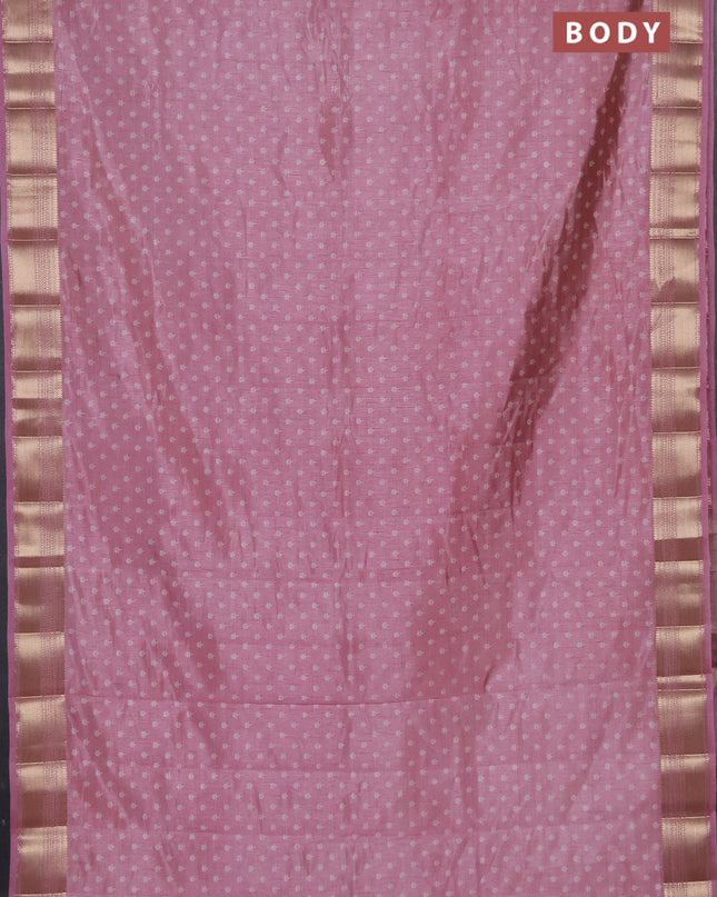 Semi raw silk saree pastel pink with allover butta prints and zari woven border