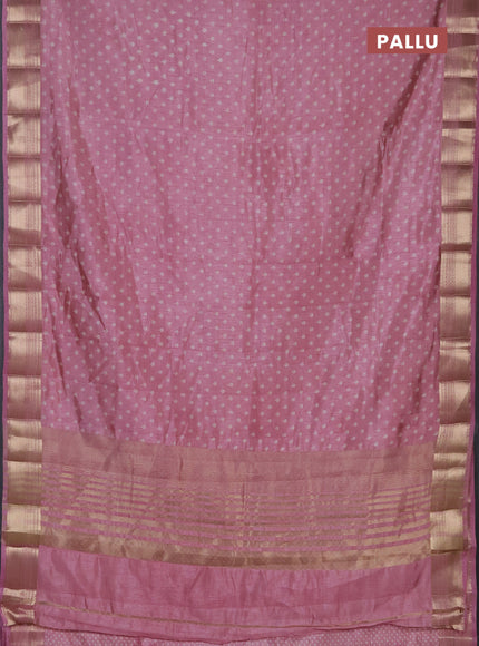 Semi raw silk saree pastel pink with allover butta prints and zari woven border