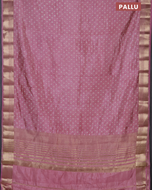 Semi raw silk saree pastel pink with allover butta prints and zari woven border
