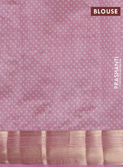 Semi raw silk saree pastel pink with allover butta prints and zari woven border