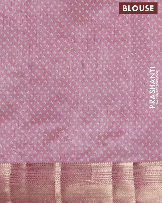 Semi raw silk saree pastel pink with allover butta prints and zari woven border