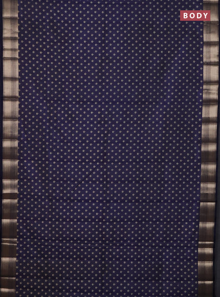 Semi raw silk saree navy blue with allover butta prints and zari woven border