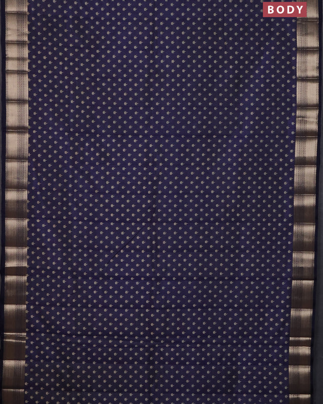 Semi raw silk saree navy blue with allover butta prints and zari woven border