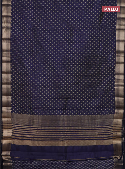 Semi raw silk saree navy blue with allover butta prints and zari woven border