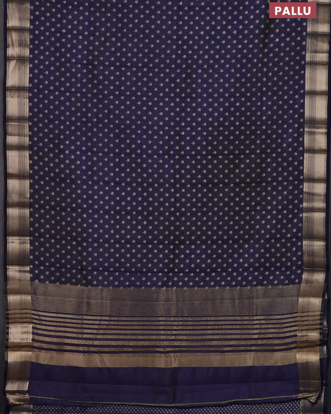 Semi raw silk saree navy blue with allover butta prints and zari woven border