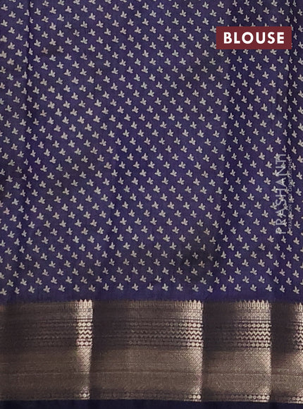 Semi raw silk saree navy blue with allover butta prints and zari woven border