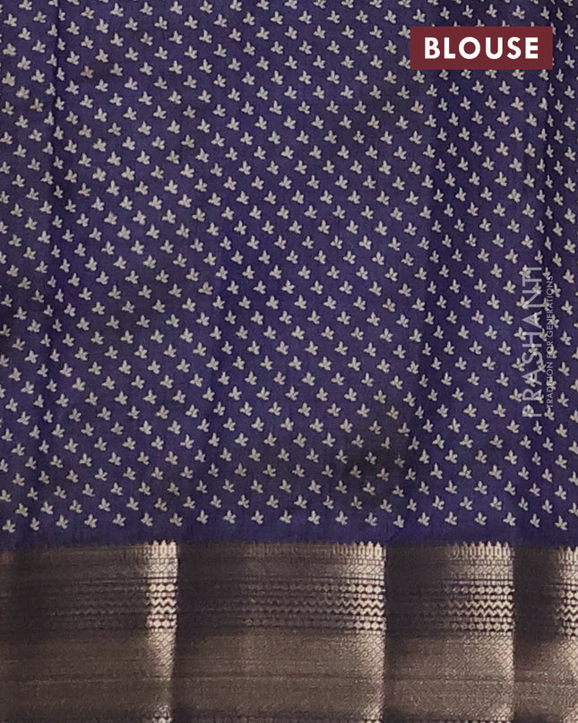 Semi raw silk saree navy blue with allover butta prints and zari woven border