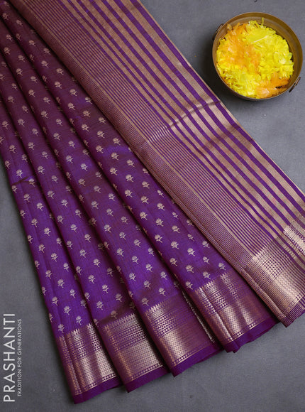 Semi raw silk saree purple with allover butta prints and zari woven border