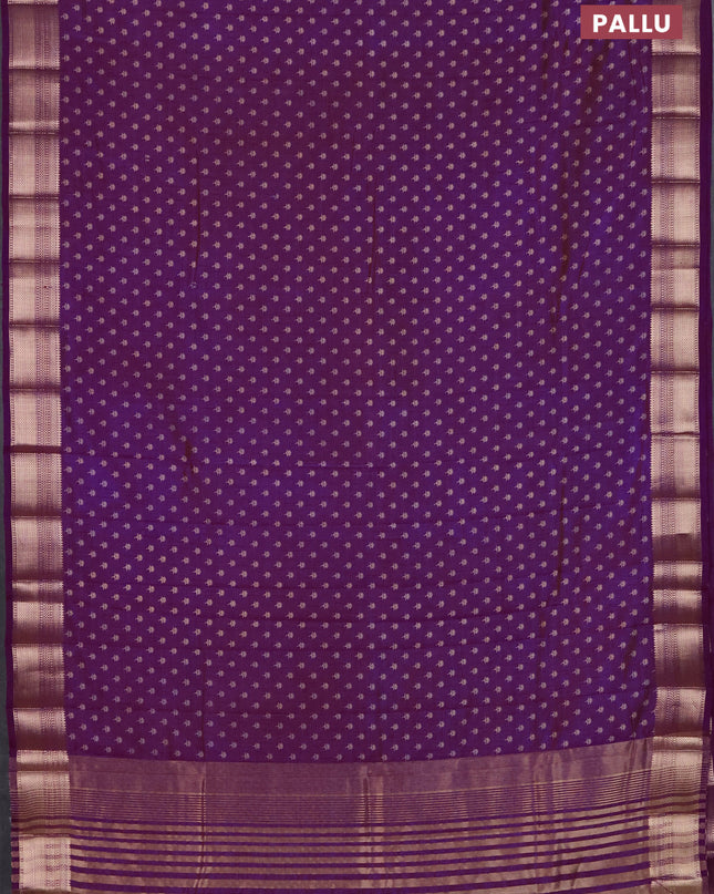 Semi raw silk saree purple with allover butta prints and zari woven border