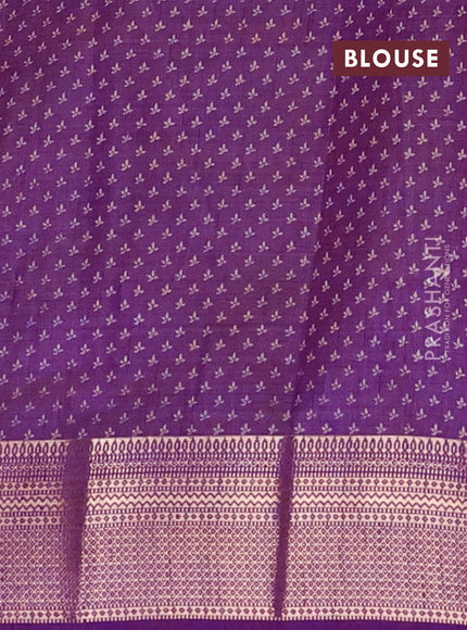 Semi raw silk saree purple with allover butta prints and zari woven border
