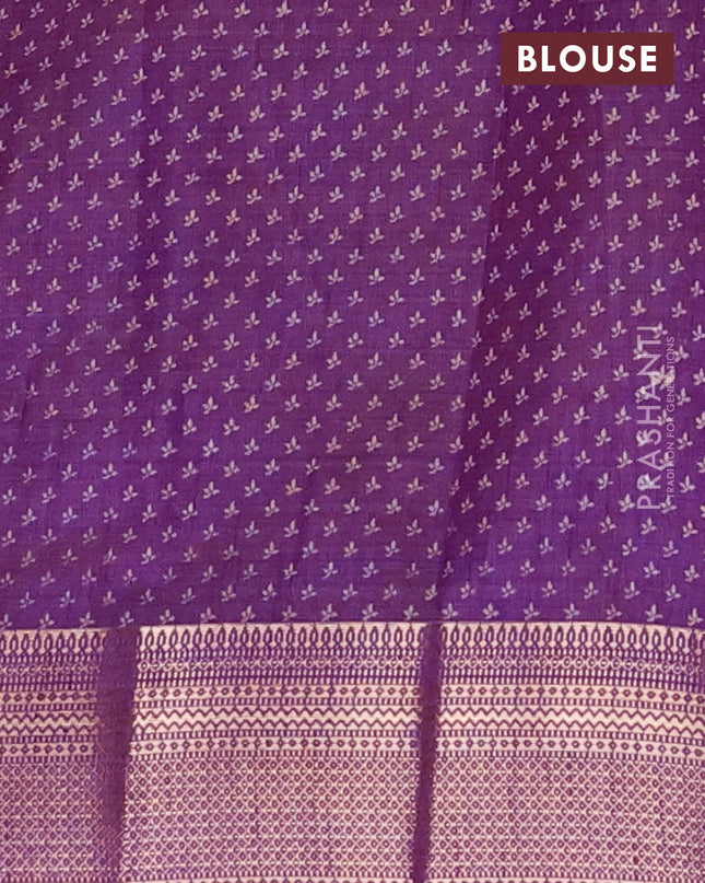 Semi raw silk saree purple with allover butta prints and zari woven border