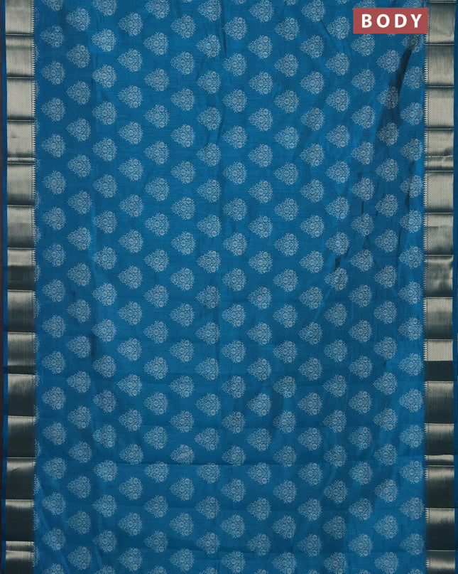 Semi raw silk saree cs blue with allover butta prints and zari woven border