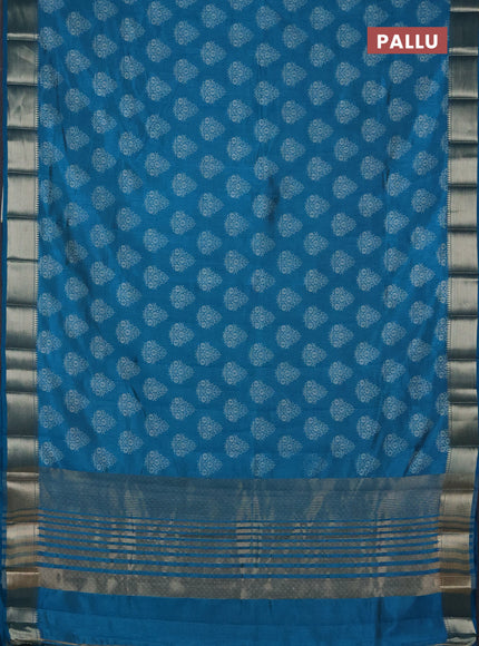 Semi raw silk saree cs blue with allover butta prints and zari woven border
